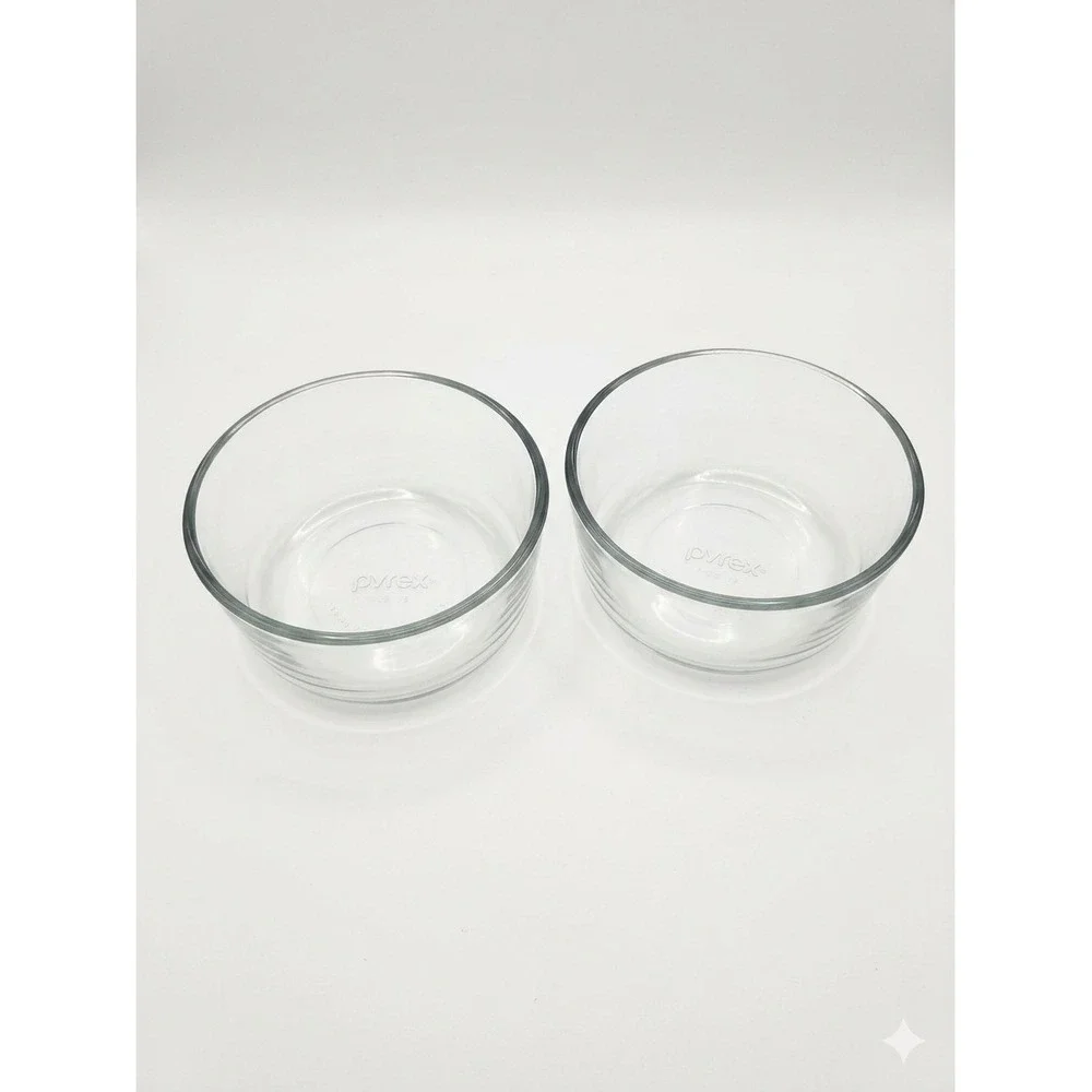 Pyrex 7201A Clear‎ Glass Storage Bowls 4 Cup 1 Quart Round Replacement Set of 2